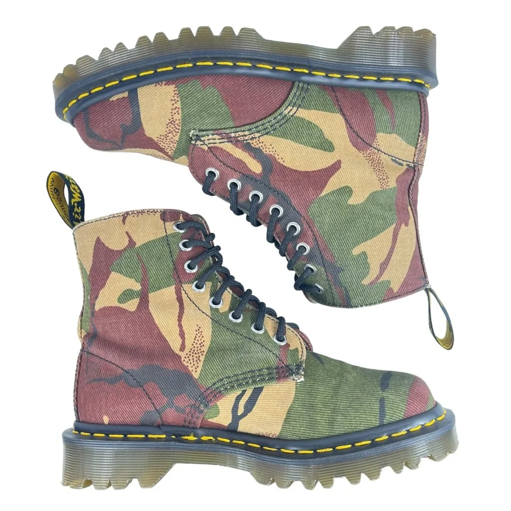 Dr. Martens Men 5‎ Women 6 Camo Lickwax Canvas Lace Up Boots Made in England